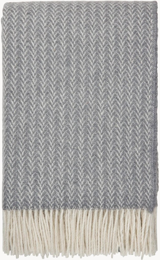 Coperta in lana di pecora con motivo a spina di pesce e frange Hope