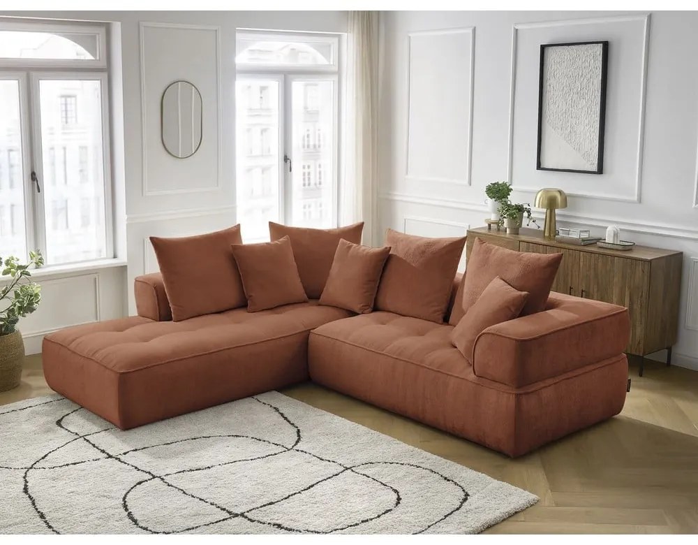 Divano angolare color terracotta (penisola a sinistra/a L) con rivestimento in ciniglia Whesley – Bobochic Paris