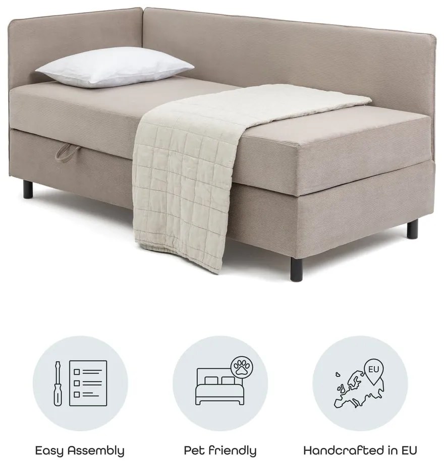 Letto singolo imbottito grigio tortora con contenitore con materasso incluso 90x200 cm Avela – Bonami Selection