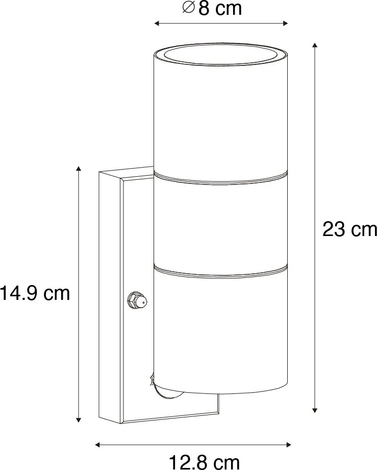 Lampada da parete per esterno nera a 2 luci AR70 con sensore di movimento - Duo