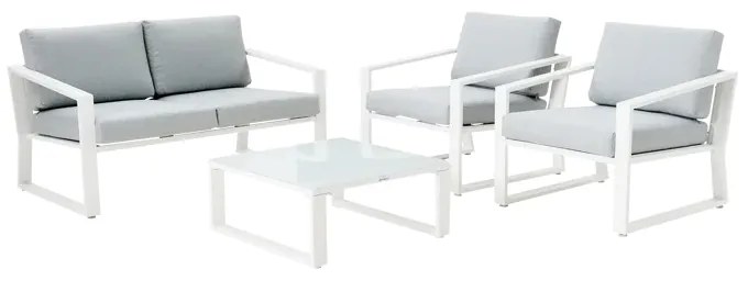 Salotto da giardino Lyra NATERIAL in alluminio bianco con cuscini in poliestere beige per 4 persone