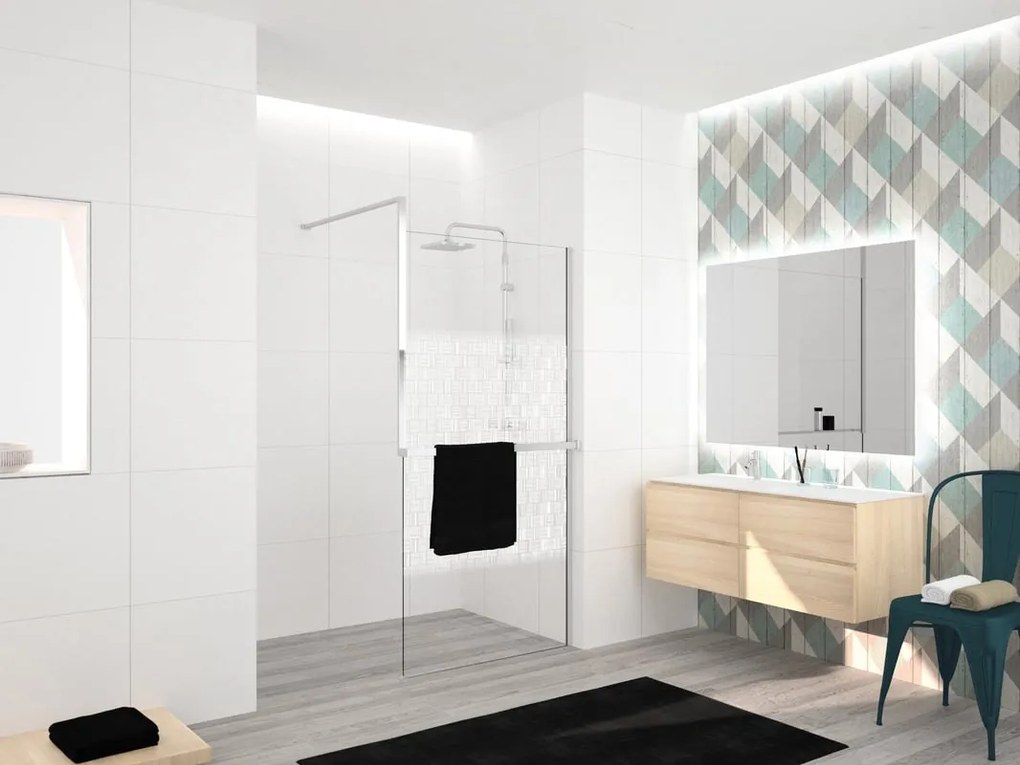 Box doccia walk-in Elidesign, vetro serigrafato 8 mm, L max 160 cm x H 200 cm, profilo cromo