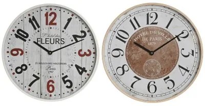 Orologio da Parete Home ESPRIT Bianco Cristallo Legno MDF 40 x 4,5 x 40 cm (2 Unità)