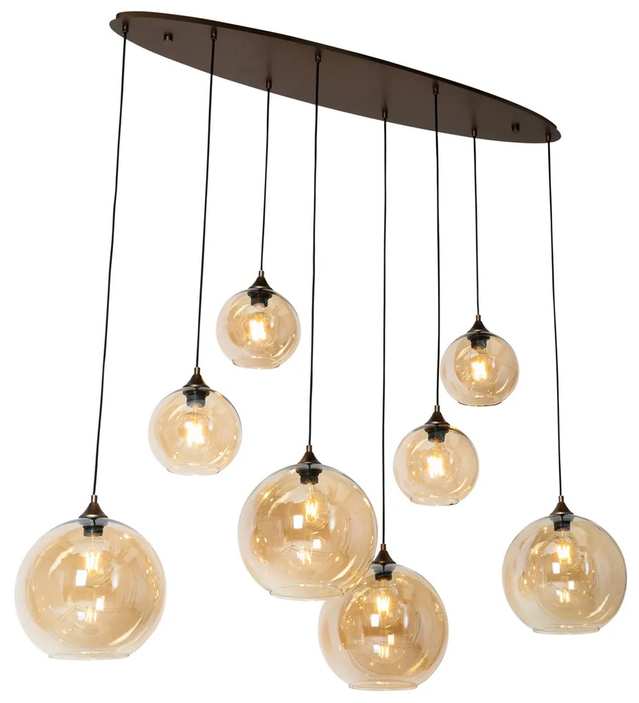 Lampada a sospensione smart bronzo scuro con vetro ambrato ovale 8 luci incl. 8 Wifi G95 - Sandra