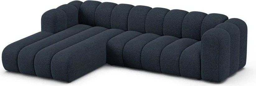 Divano angolare blu scuro (con penisola a sinistra/con chaise lounge) con rivestimento in ciniglia Lupine – Micadoni