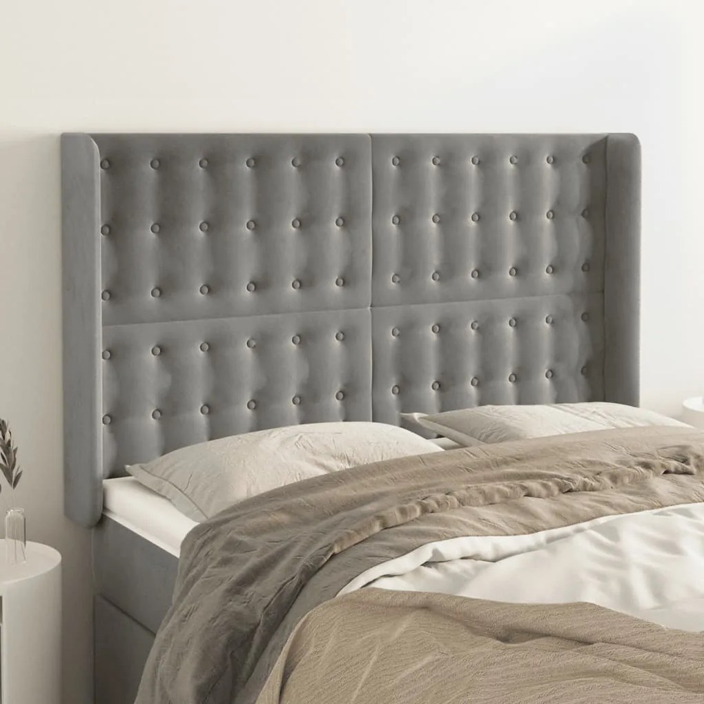 Testiera Ad Orecchio Grigio Chiaro 147x16x118/128 Cm İn Velluto /