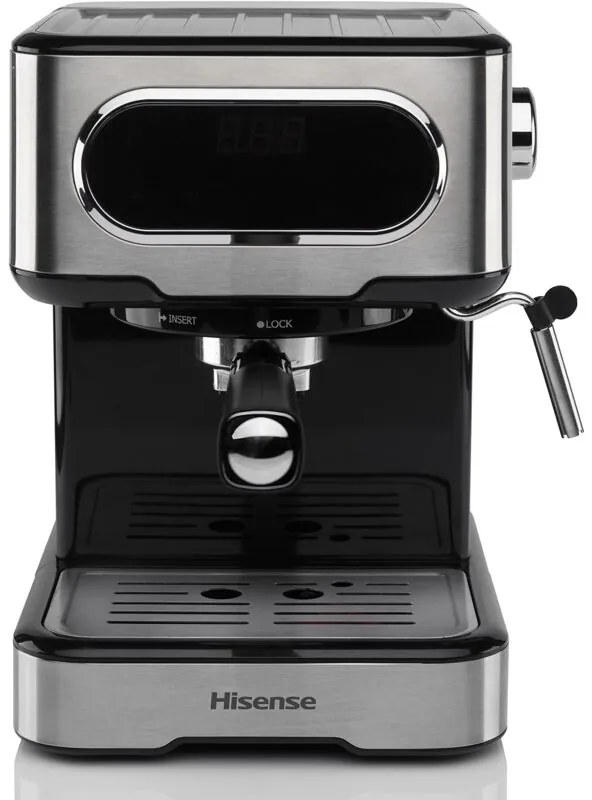 Hisense - HESCM15DBK, Macchina da caffè espresso manuale, macinato e compatibile con cialde ese 44 mm, Pressione 15 bar, Schermo Touch, 1100W,