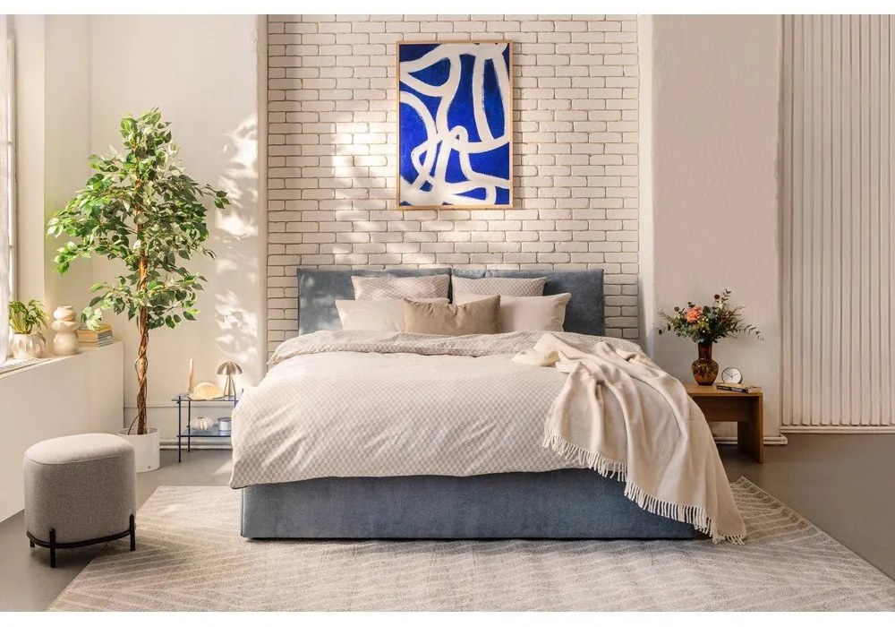 Letto matrimoniale imbottito blu con contenitore e rete inclusi 180x200 cm Thessa Pillow – Bonami Selection