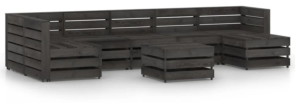 Set Salotto da Giardino 8 pz in Legno di Pino Impregnato Grigio