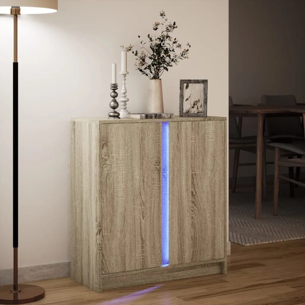 Credenza con led rovere sonoma 77x34x85 cm in legno multistrato