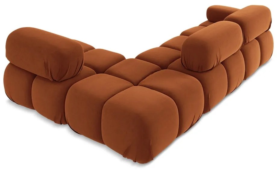 Divano angolare componibile arancione (con penisola a destra) con rivestimento in velluto Lokua – Makamii