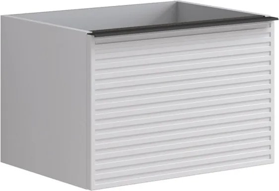 Cassettiera Pixel con 2 cassetti  frontale stripes laccato opaco bianco e maniglia alluminio nero opaco L60 x H40 x P45,5 cm