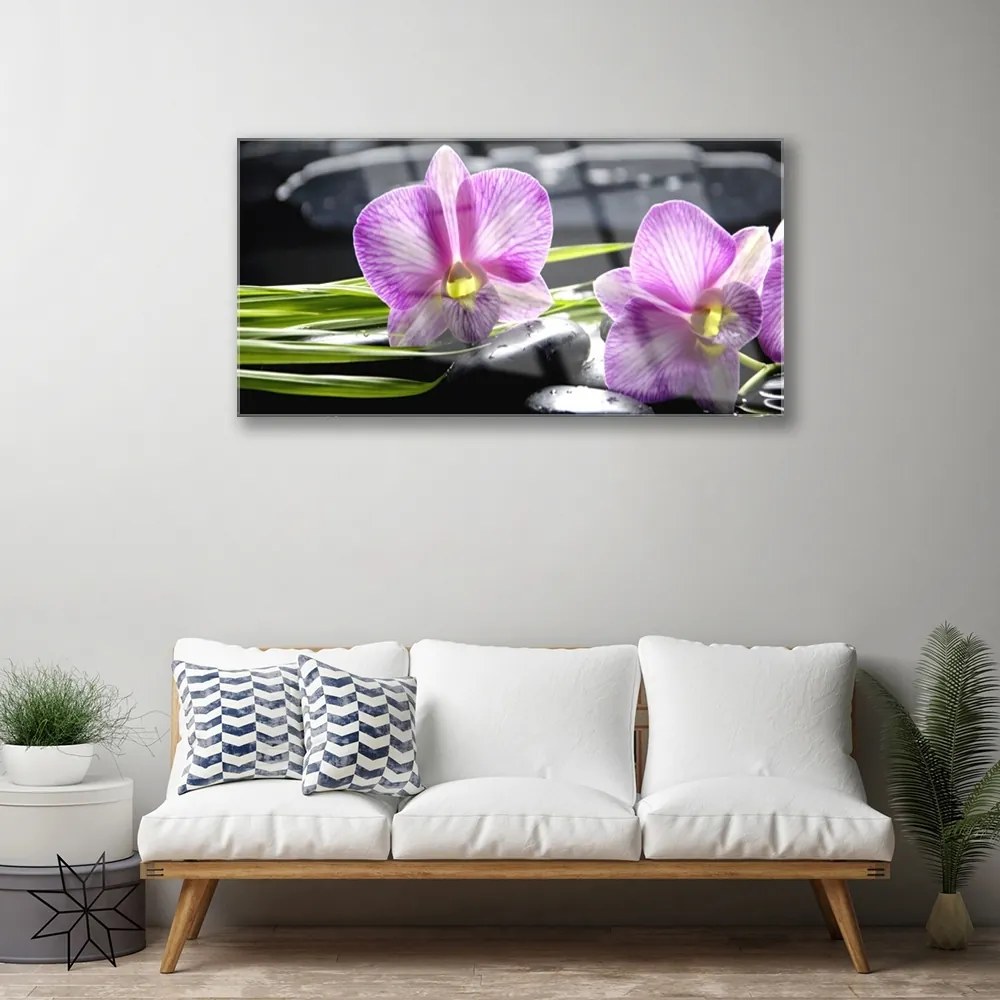 Quadro su vetro acrilico Pietre Orchid Zen Spa 100x50 cm