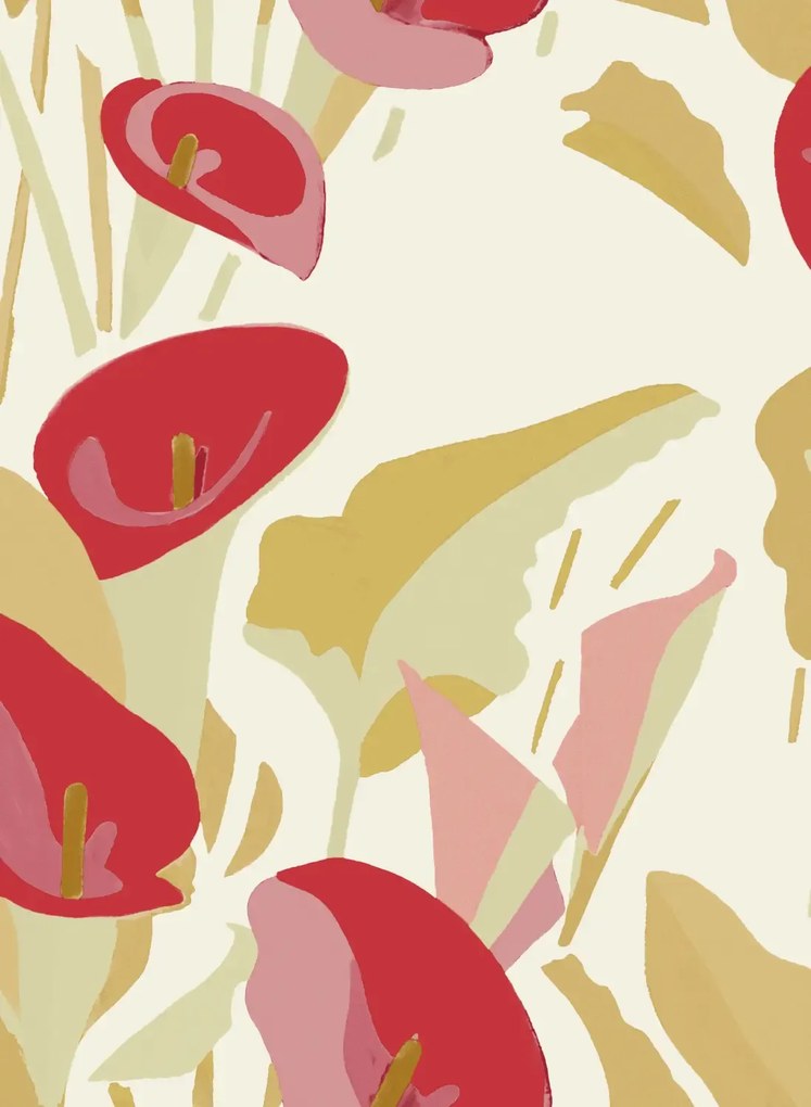 Élitis Carta da parati Arum - Beige & Rot