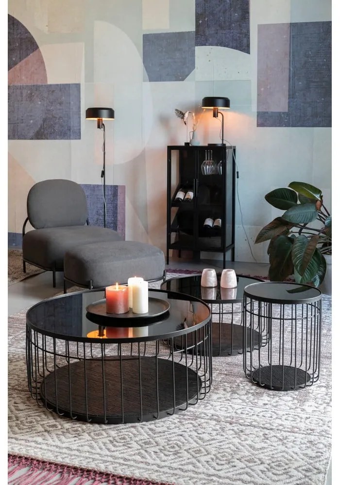 Tavolino da salotto rotondo nero con piano in vetro 80x80 cm Lance – White Label