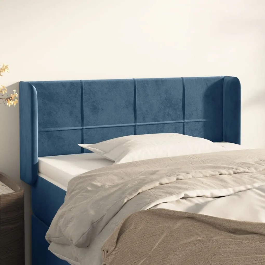 Testiera Ad Orecchio Blu Scuro 83x16x78/88 Cm İn Velluto /