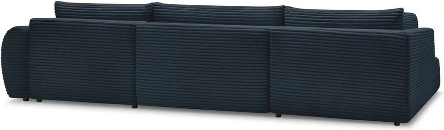 Divano angolare in blu scuro allungabile (con penisola a destra/a forma di "U") con rivestimento in velluto a coste Lucien – Bobochic Paris