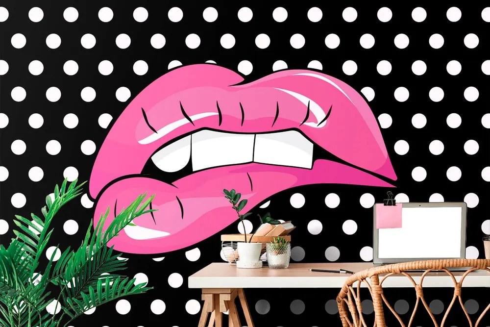 Carta da parati autoadesiva – Labbra rosa pop art
