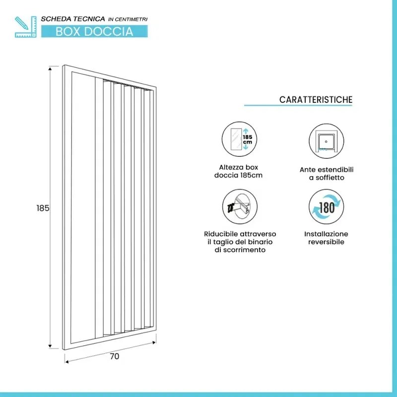 Box doccia nicchia 70cm con anta ad apertura laterale a soffietto in PVC Teti