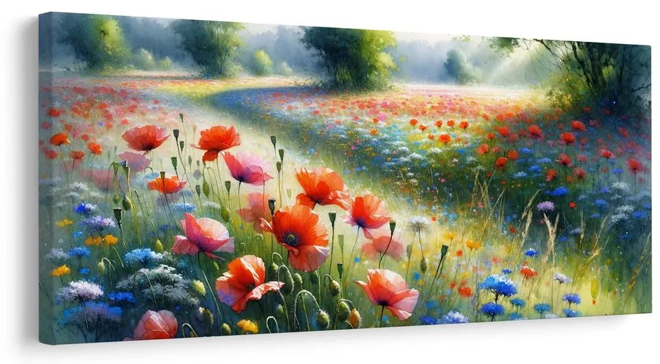 Quadro su tela – Campo in fiore sotto il cielo estivo