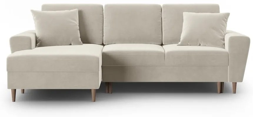 Divano angolare beige allungabile e con contenitore (con penisola a sinistra/con chaise lounge) con rivestimento in velluto Kyoto – Cosmopolitan Design
