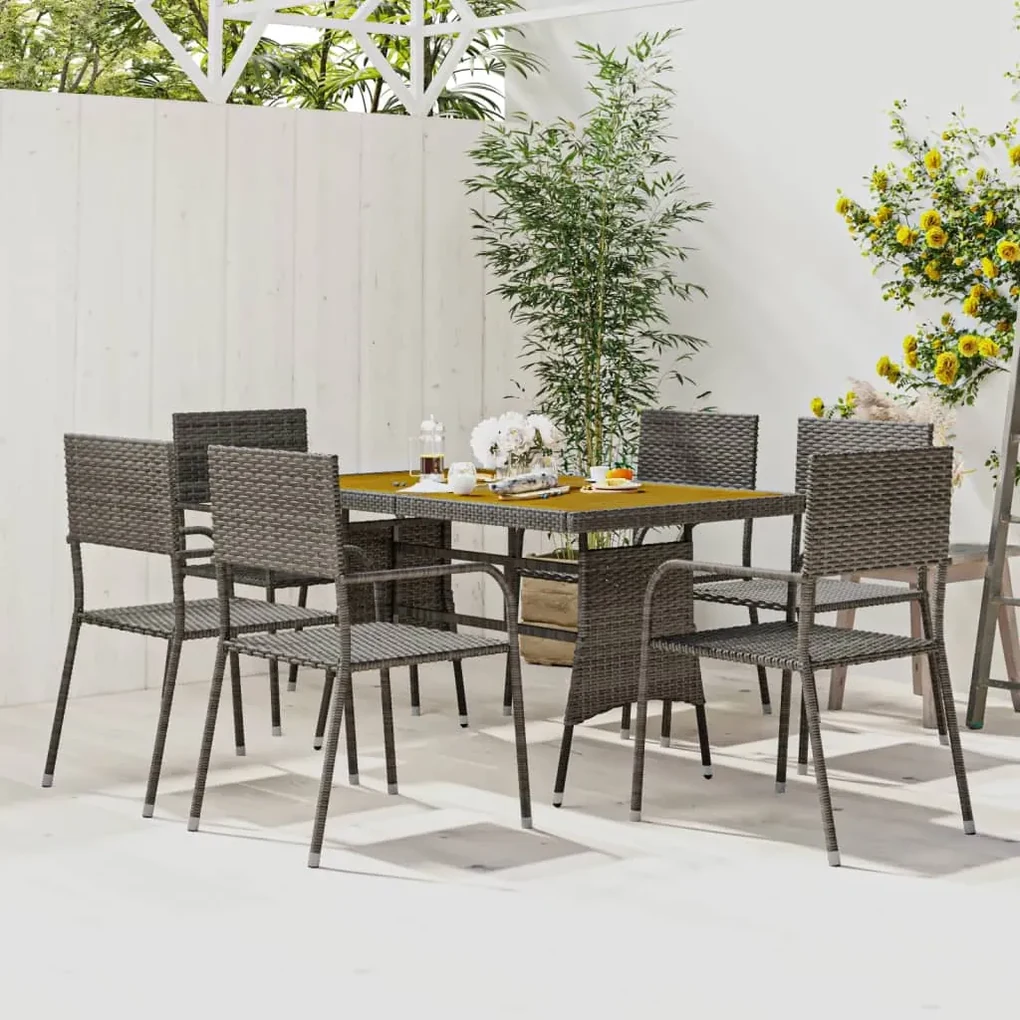 Set da pranzo per esterni 7 pz in polyrattan grigio