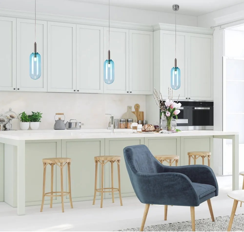 Lampadario LED blu con paralume in vetro ø 13 cm Fiuggi – Candellux Lighting