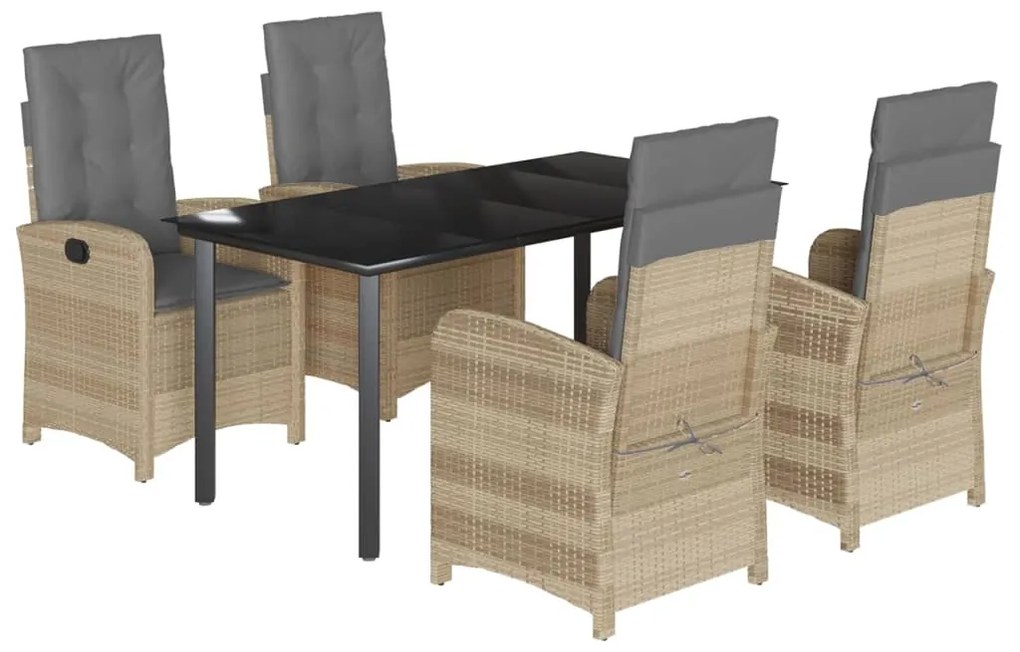 Set pranzo da giardino 5 pz con cuscini beige misto polyrattan