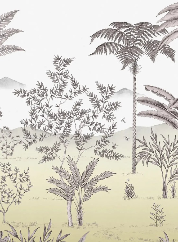 Isidore Leroy Carta da parati panoramica Jardin des Oiseaux Safran - Panel C