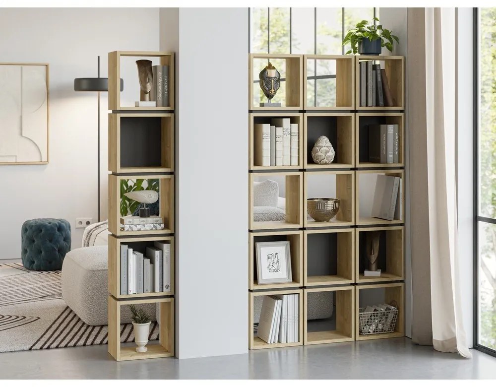 Libreria in rovere decorato in nero-naturale 32x167 cm Lofty - Marckeric