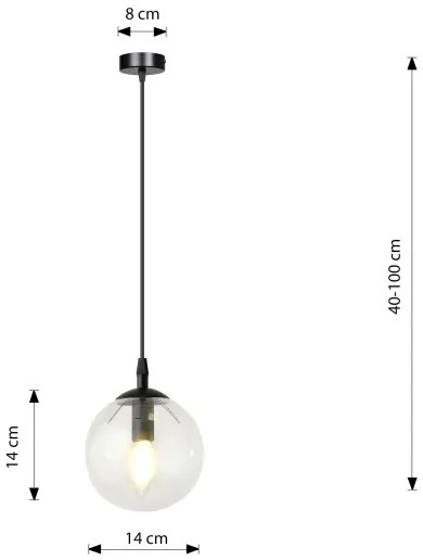 Lampadario a sospensione con filo COSMO 1xE14/10W/230V diametro 14 cm nero/limpido