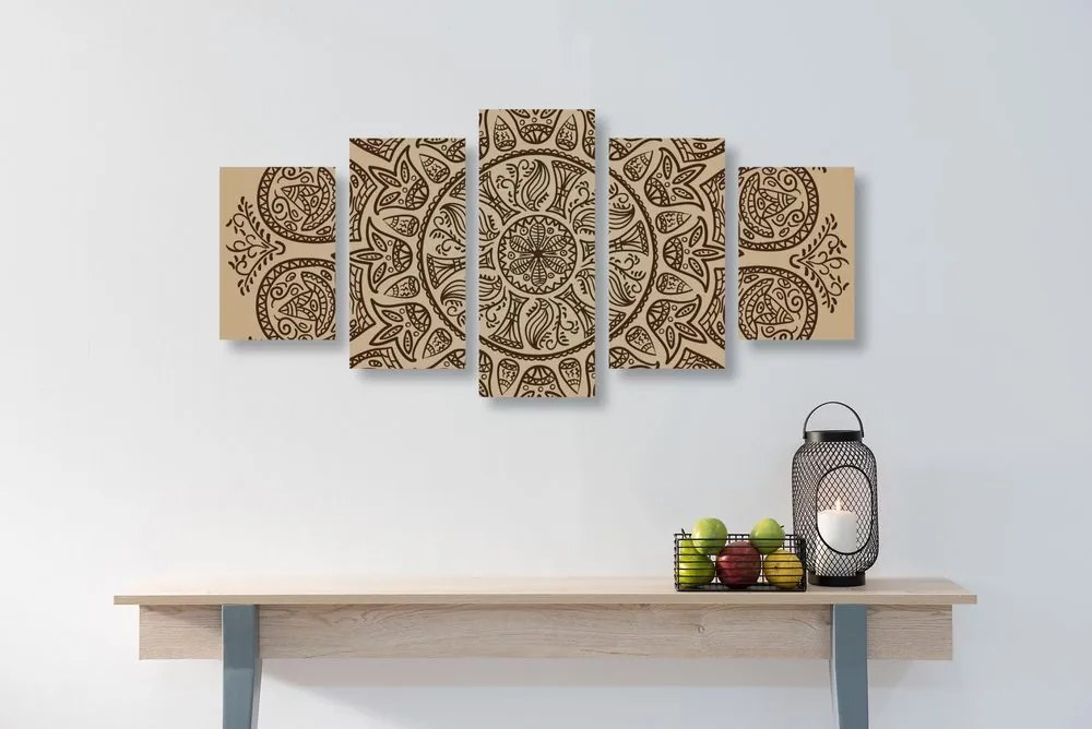 Quadri 5 pezzi – Mandala con motivo naturale astratto