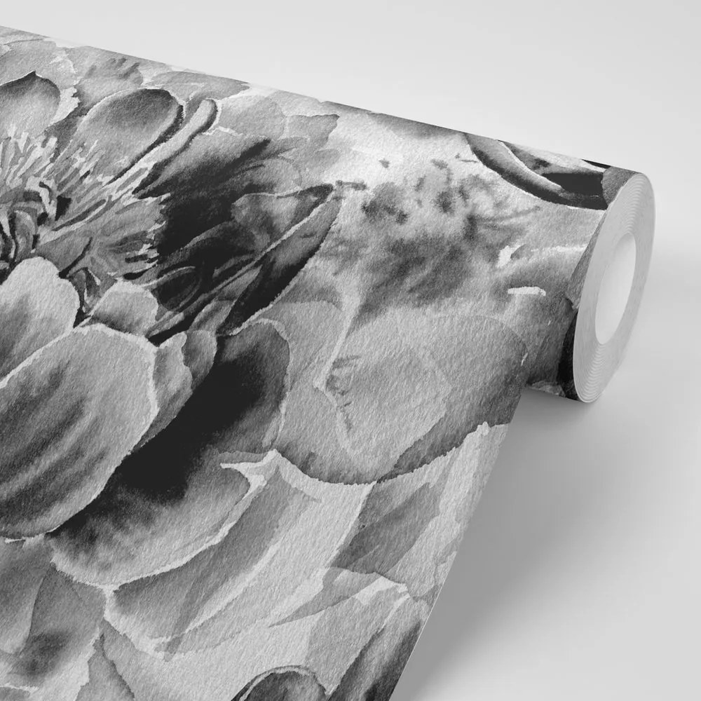 Carta da parati – Peonie in bianco e nero