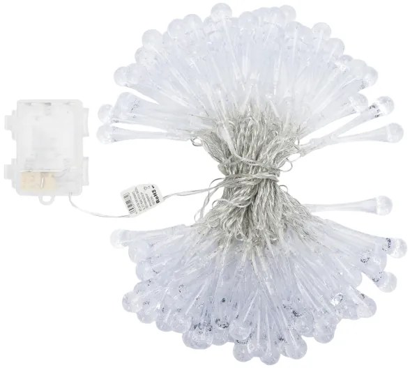 Aigostar - Catena luminosa LED natalizia da esterno 100xLED/8 funzioni 3xAA 10m IP44 bianco freddo gocce