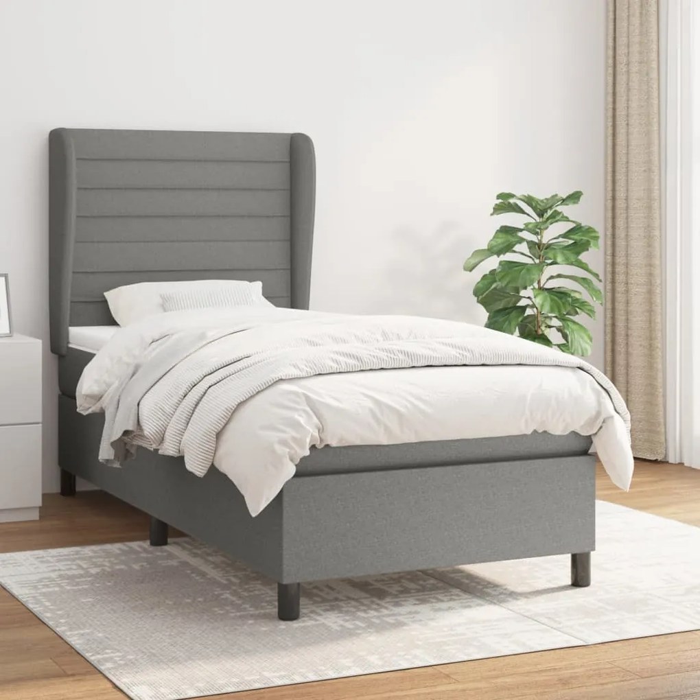 Giroletto A Molle Con Materasso Grigio Scuro 100x200 Cm Tessuto /
