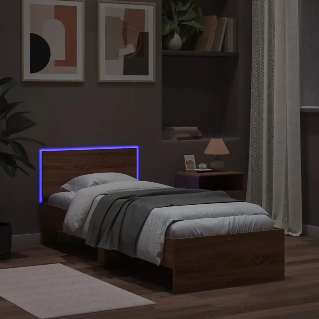 Giroletto con testiera e led rovere marrone 75x190 cm