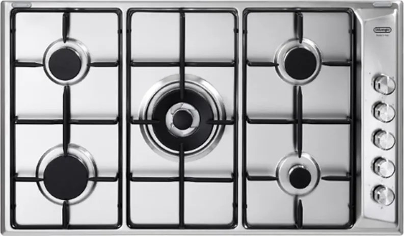 Piastra di cottura a gas 5 fuochi L 86 cm DLI 59 DD DE'LONGHI inox griglie in acciaio smaltato