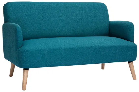 Divano scandinavo 2 posti in tessuto blu anatra e legno chiaro ISKO