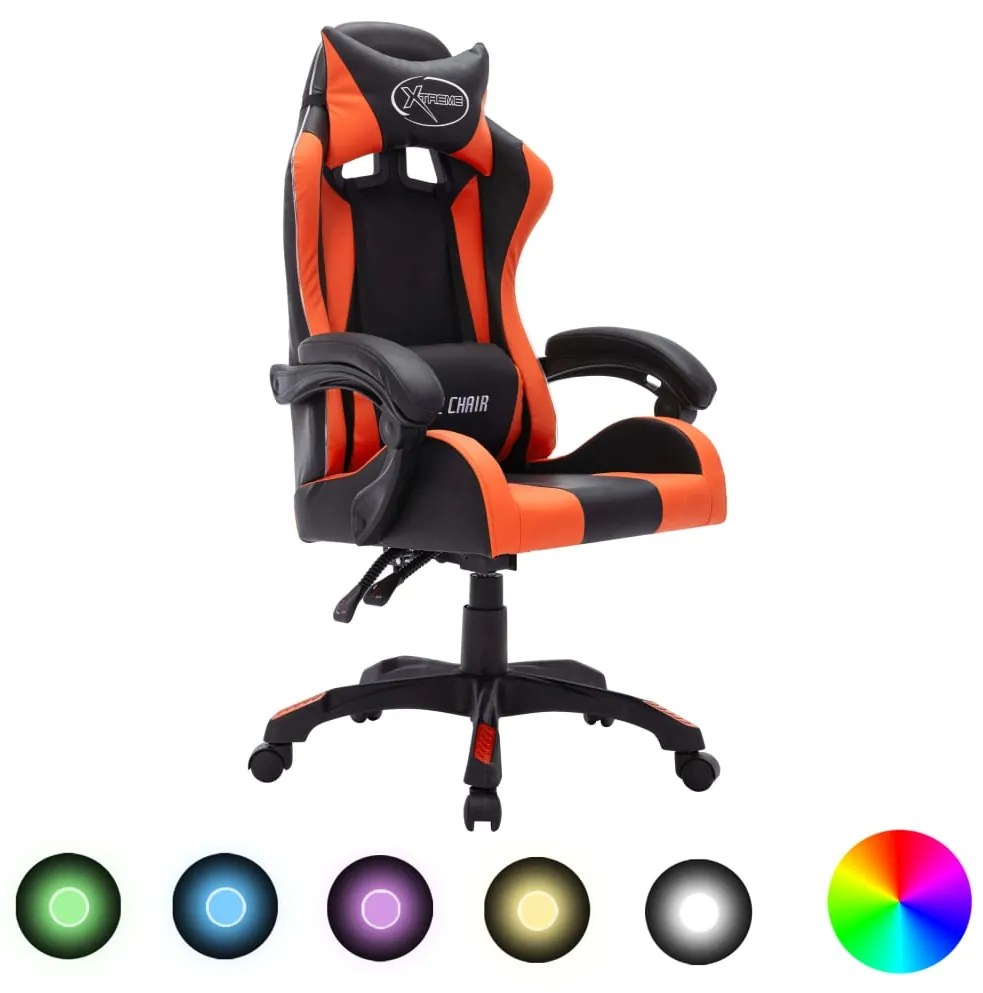 Sedia Da Gaming Con Luci A Led Rgb Arancione E Nera Similpelle /