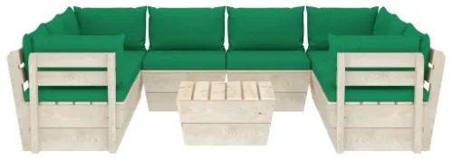 Set Divani da Giardino su Pallet 9 pz con Cuscini Legno Abete