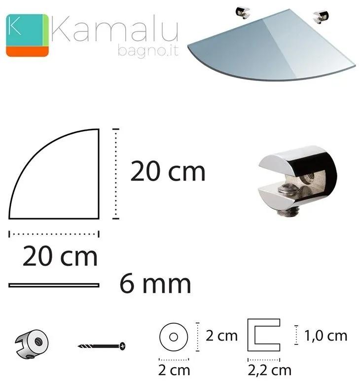 Kamalu - ripiano in vetro semicircolare 20cm vitro-330