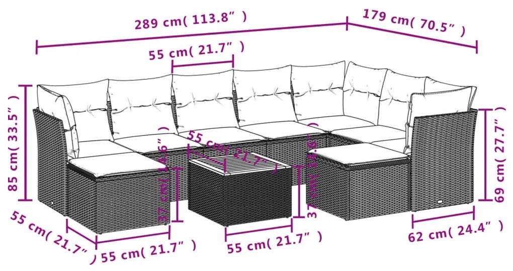 Set Divano da Giardino 10 pz con Cuscini Beige Misto Polyrattan