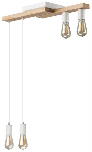 Lampadario a sospensione con filo CORTINA 4xE27/15W/230V bianco/quercia