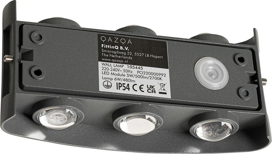 Lampada da parete per esterni grigio scuro con LED 6 luci IP54 - Silly