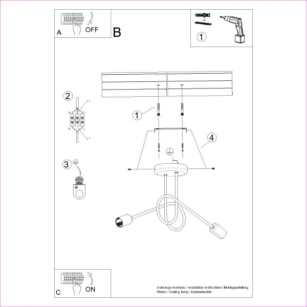 Sollux SL.1471 - Lampadario a plafone LOOP 2xE27/15W/230V bianco