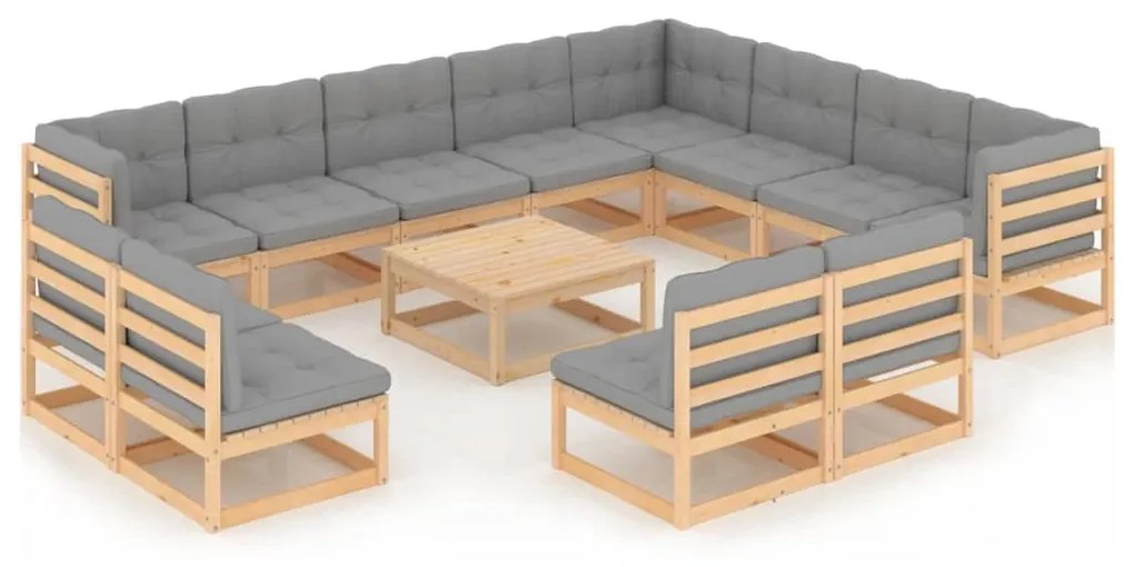 Set divani da giardino 13 pz con cuscini legno massello di pino