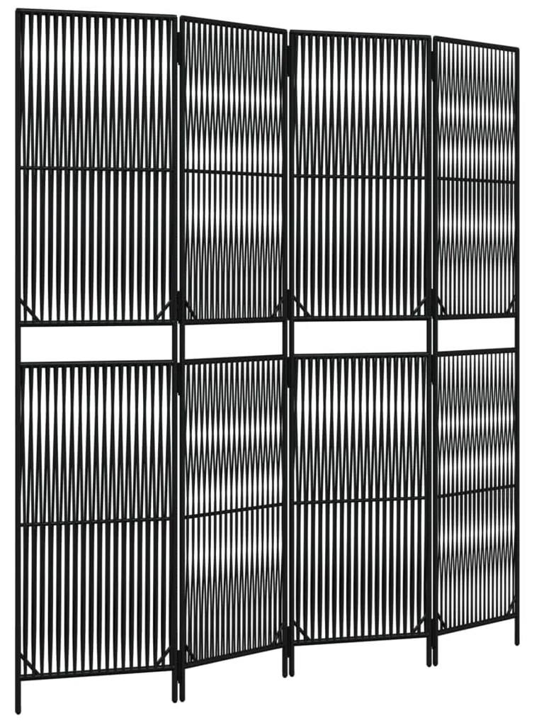 Divisorio per ambienti a 4 pannelli nero in polyrattan