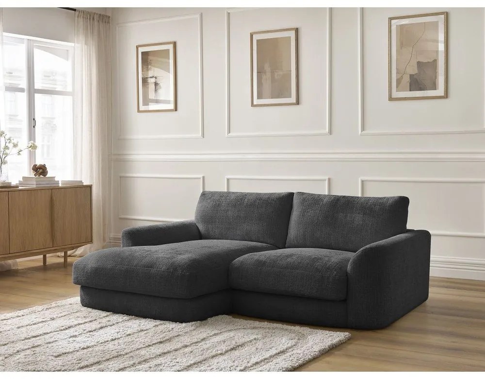 Divano angolare nero (con penisola a sinistra/con chaise lounge) con rivestimento in ciniglia Leonore – Bobochic Paris