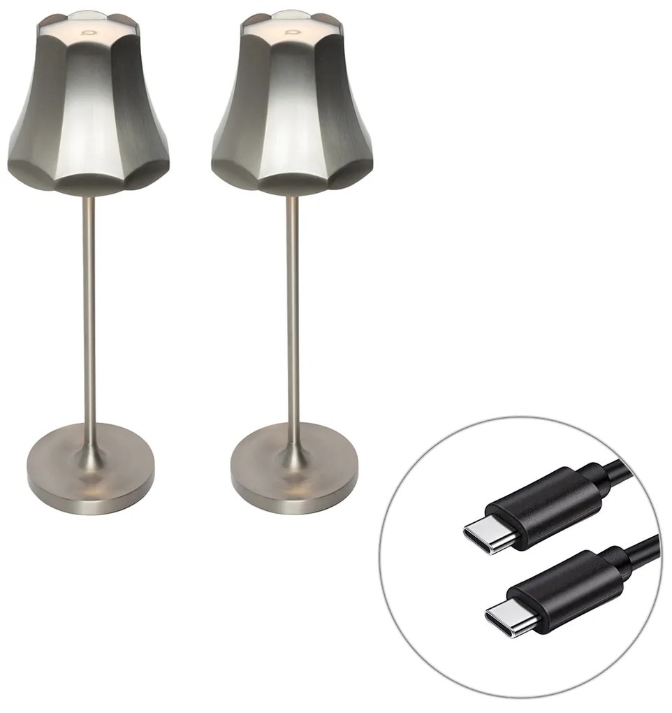 Set di 2 lampade da tavolo retrò in metallo canna di fucile ricaricabili IP44 - Granny