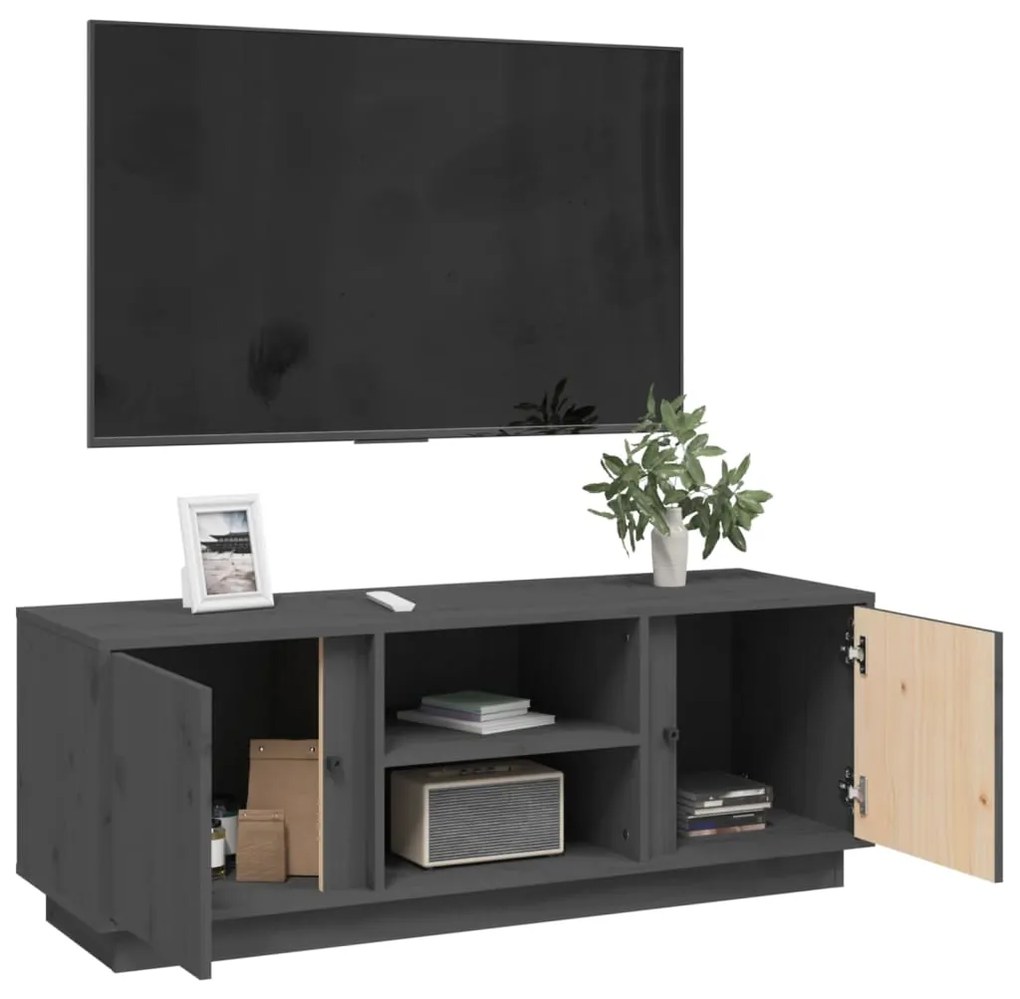 Mobile porta tv grigio 110x35x40,5 cm in legno massello di pino